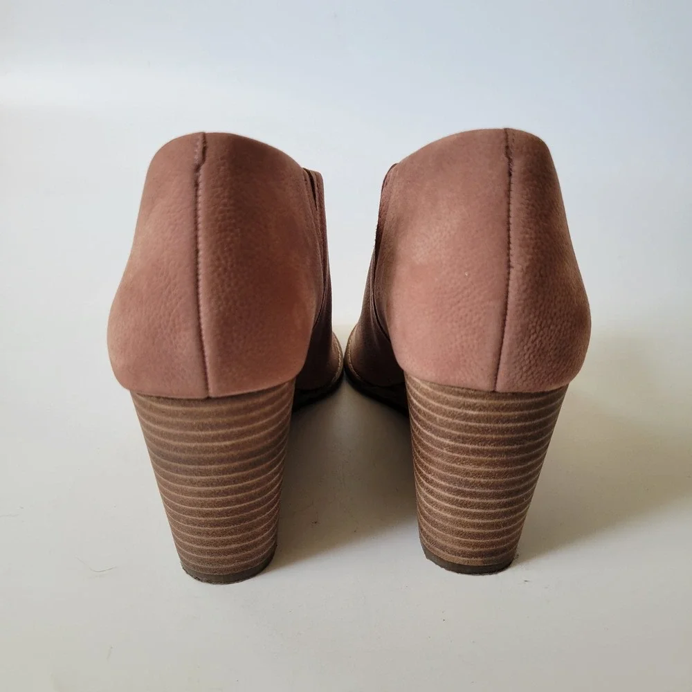 Lucky Brand Jaxy Mauve Leather D'Orsay Wedge Booties 8.5M Boho Chic Earthy